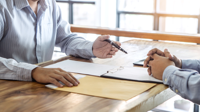 Insurance or loan real estate, Agent broker and client signing contract agreement
