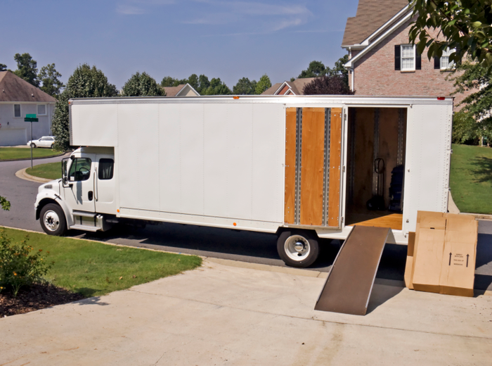 Moving and storage truck Side View With Open Door